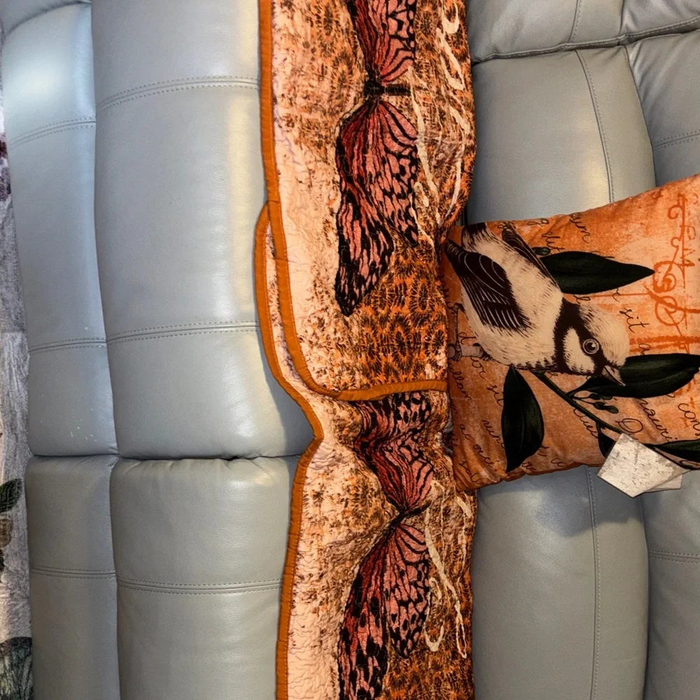 Orange Comforter butterfly, and birds  Set